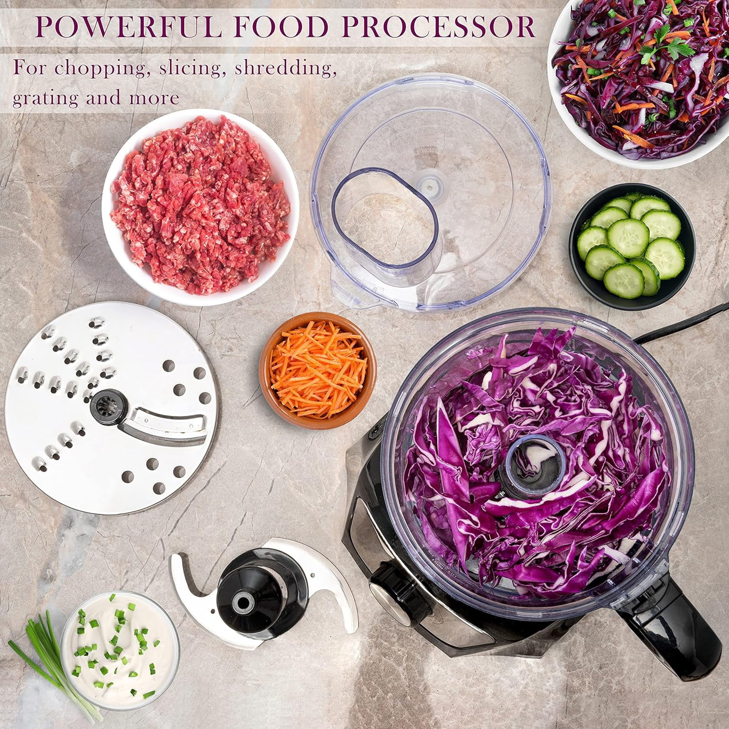 Moss & Stone 8-Cup Black Food Processor, Electric Chopper & Grinder, 500W