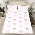 thumbnail image 2 of Manfei Pink Cute Ribbon Twin Sheet Sets, Dreamy Cartoon Bowknot Bow Twin Fitted Sheet, Teens Kids Boys Girls Flat Sheet, Breathable Home Decor, 3-Piece, 2 of 7