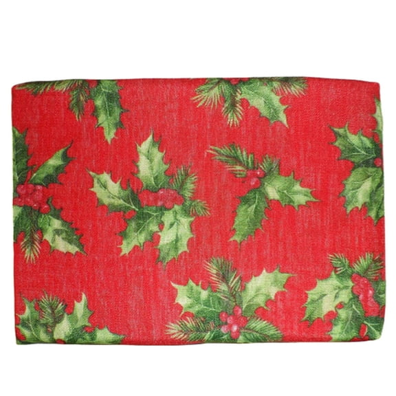 St. Nicholas Square Red With Holly Design Oblong Tablecloth 60" x 84"