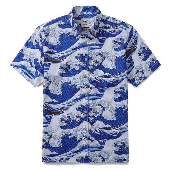 The Great Wave Shirt, Japanese Style Hawaiian Shirt Short Sleeve Beach Shirt, Blue Wave Hawaiian Shirt