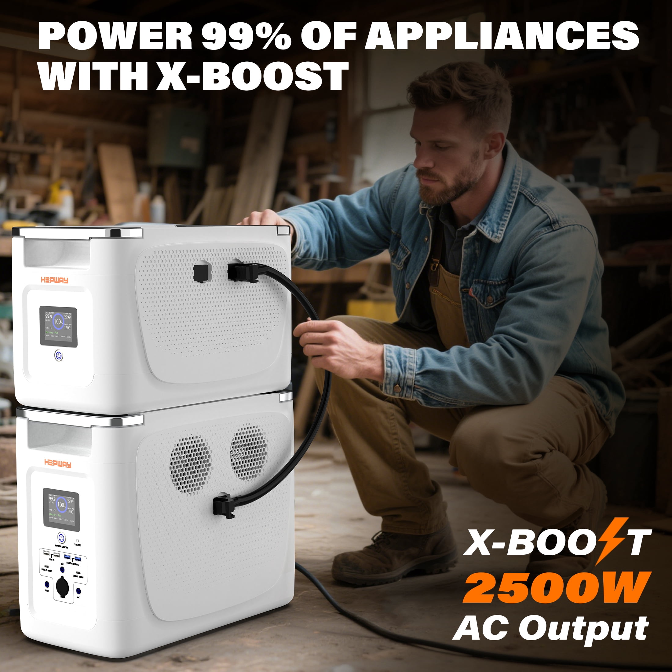 HEPWAY Portable Power Station,2000W 2048Wh LFP Battery 3000+ Cycle to 80%, Expandable Up To 32,768Wh with X-Boost 3600W, Full Charge in 1.3Hr, 2400W Solar Generator for Home UPS Backup RV Camping