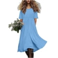 thumbnail image 7 of Kukoosong Women's Round Neck Short Sleeve Tiered Midi Dress, Loose Flowy Casual Swing Dress for Summer, Boho Cotton Linen Dress for Women Vacation, 7 of 7