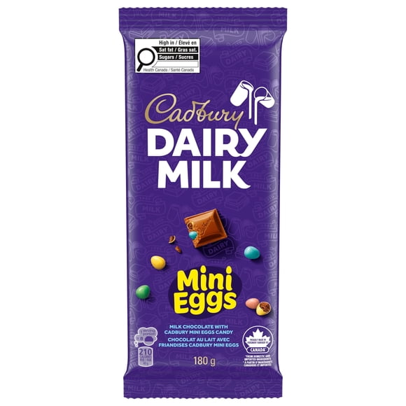 Tablette de chocolat au lait CADBURY DAIRY MILK avec friandises CADBURY Mini Eggs, chocolat au lait CADBURY DAIRY MILK avec CADBURY Mini Eggs, 180 g