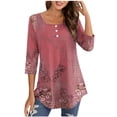 thumbnail image 1 of Birdeem Blouse for Women Womens Round Neck 3/4 Sleeve Button Up Top, 1 of 9