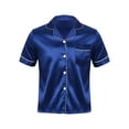 thumbnail image 6 of Raenseen Mens Silk Pajama Top Satin Home Sleepwear Short Sleeve Button Down Shirt Sleep Blouse Royal Blue L, 6 of 9