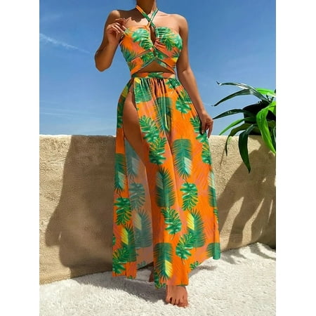 3 Pieces Tie Dye Cross Bikini 2023 Women Sexy Halter Swimsuit & Cover Up Pants Swimwear Bathers Bathing Swimming Suit Beachwear