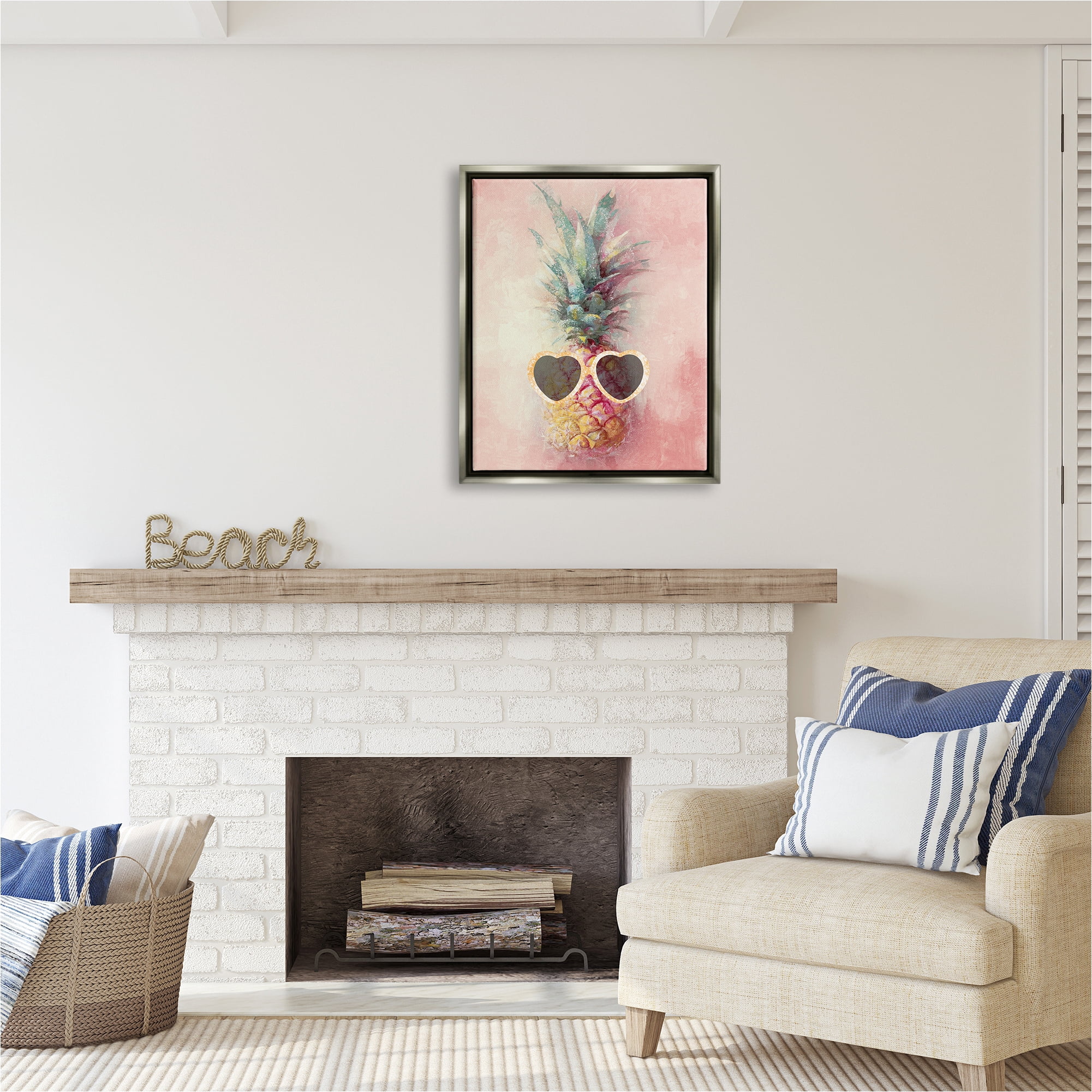 Stupell Industries Glam Pineapple & Sunglasses Food & Beverage Painting Gray Floater Framed Canvas Art Print Wall Art, 25 x 31