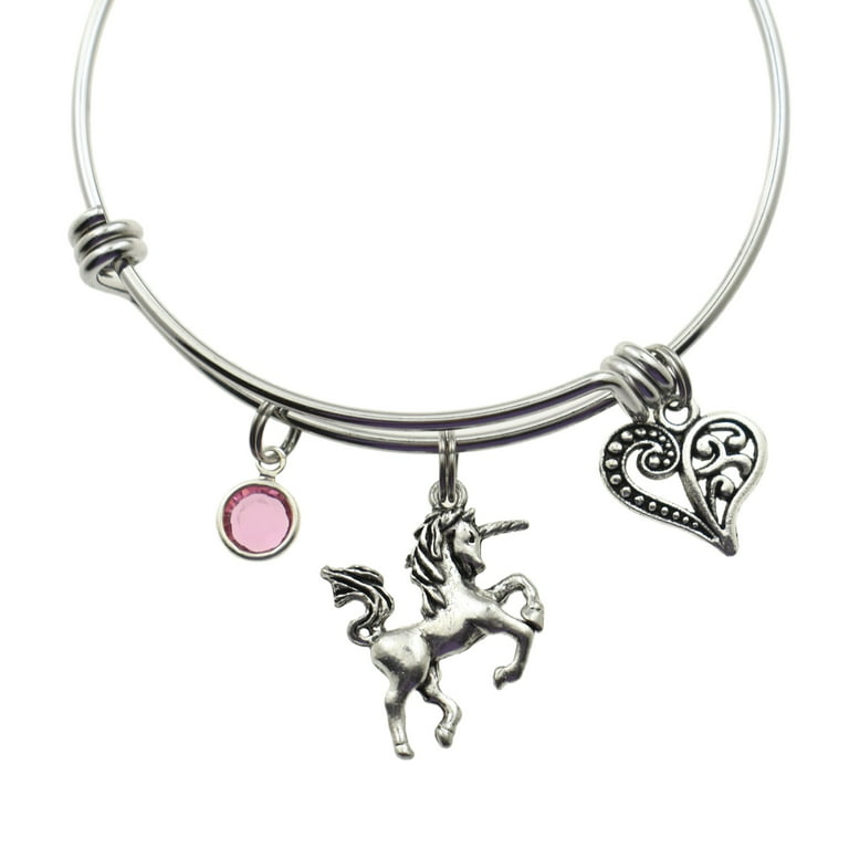 Little Girl's Unicorn Bangle Bracelet in stainless steel. Little