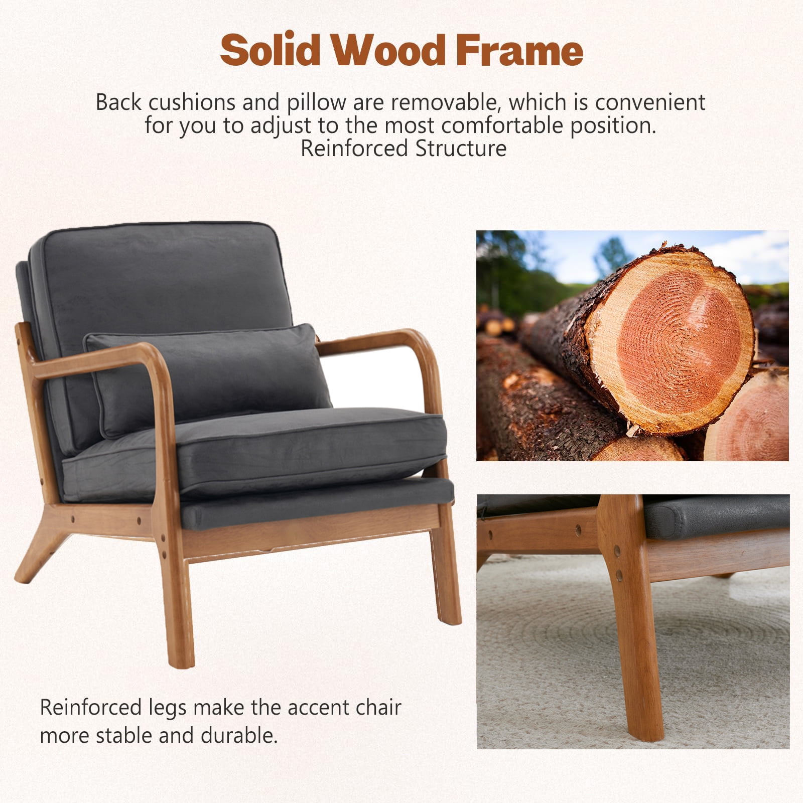 Wood frame chair with cushions sale