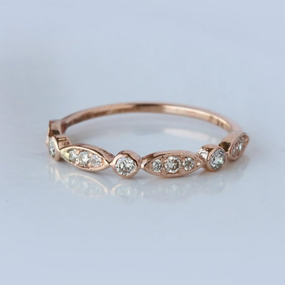 Diamond Half Eternity Ring, Marquise Design Band, Dainty Stackable Ring, Midi Ring, Gold Plated 925 Silver Ring, Gift For Her