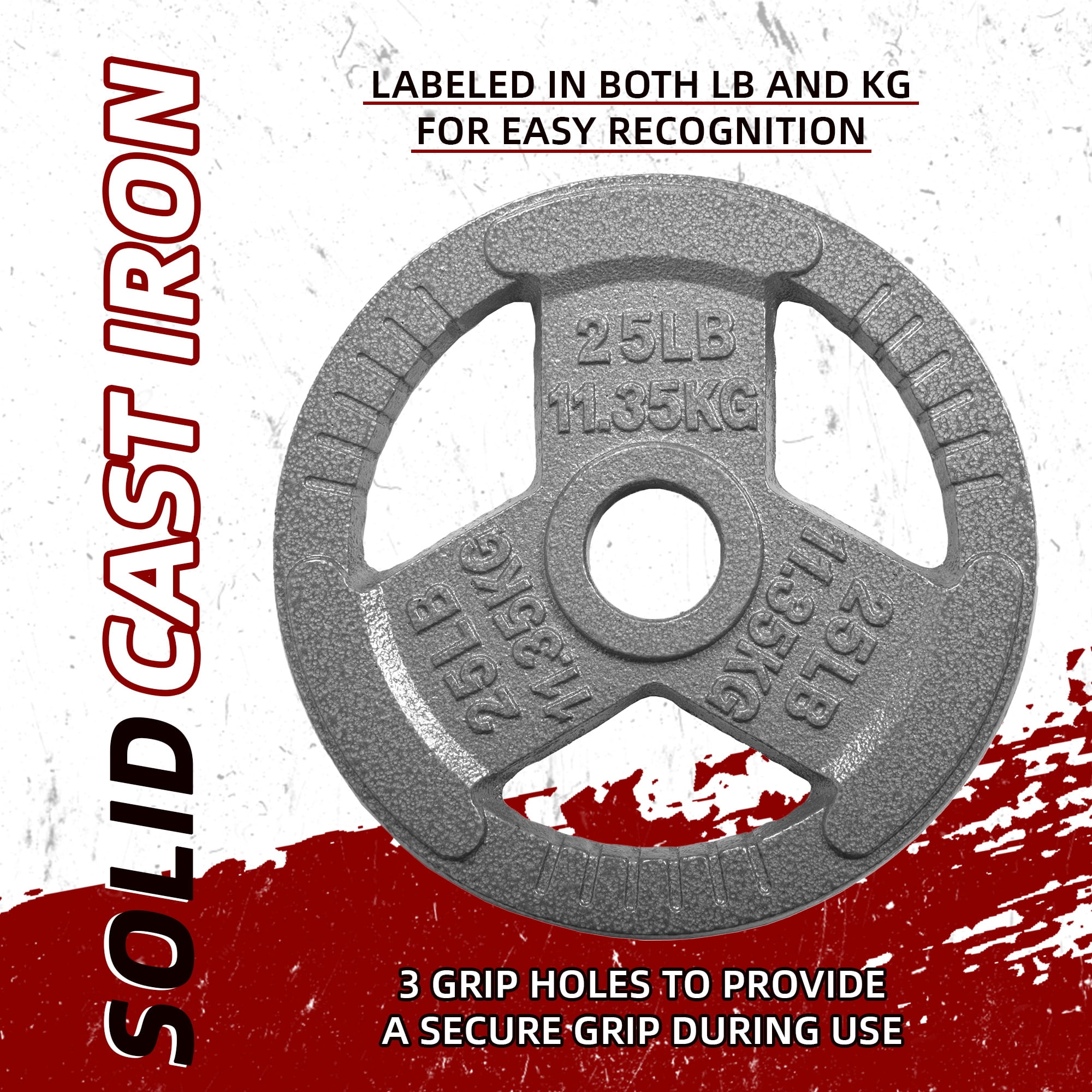 FlexWave 120LB Olympic 2" Cast Iron 3-Grip Weight Plates Set, Light Gray