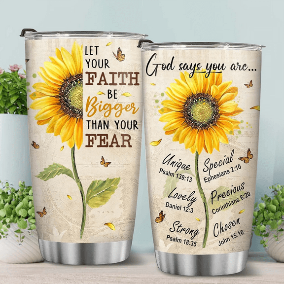 Sonalied Christian 20 Oz Stainless Steel Tumbler Mothers Day Coffee Cup Sunflower Faith Religious Gifts For Women, Inspirational Gifts For Women, Bible Verse Sunflower Faith Girl Mom Christmas