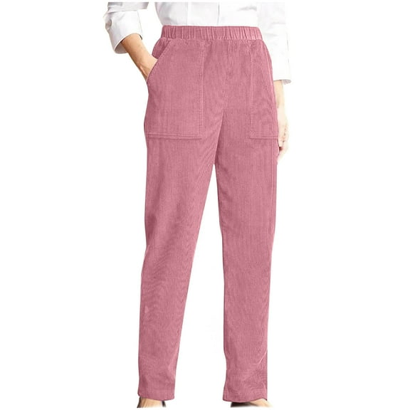 Byworldtasic Corduroy Pants for Women Elastic High Waist Straight Leg Slacks Casual Trousers with Pocket