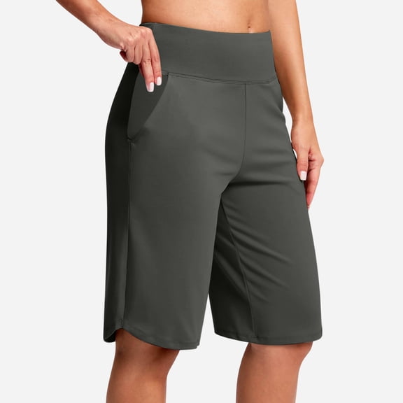 12" Dolphin Shorts for Women High Waisted Seamless Breathable Knee Length Stretch Running Hiking Shorts with Pockets