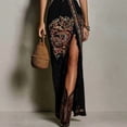 thumbnail image 4 of Black Bohemian Print Sleeveless Maxi Dress With Side Slit And Ruffle Neck, 4 of 6