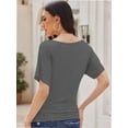 thumbnail image 7 of Women's Solid Short Sleeve Boat Neck Dolman Top with Side Shirring Trendy Casual Loose Fit T-Shirt, 7 of 7
