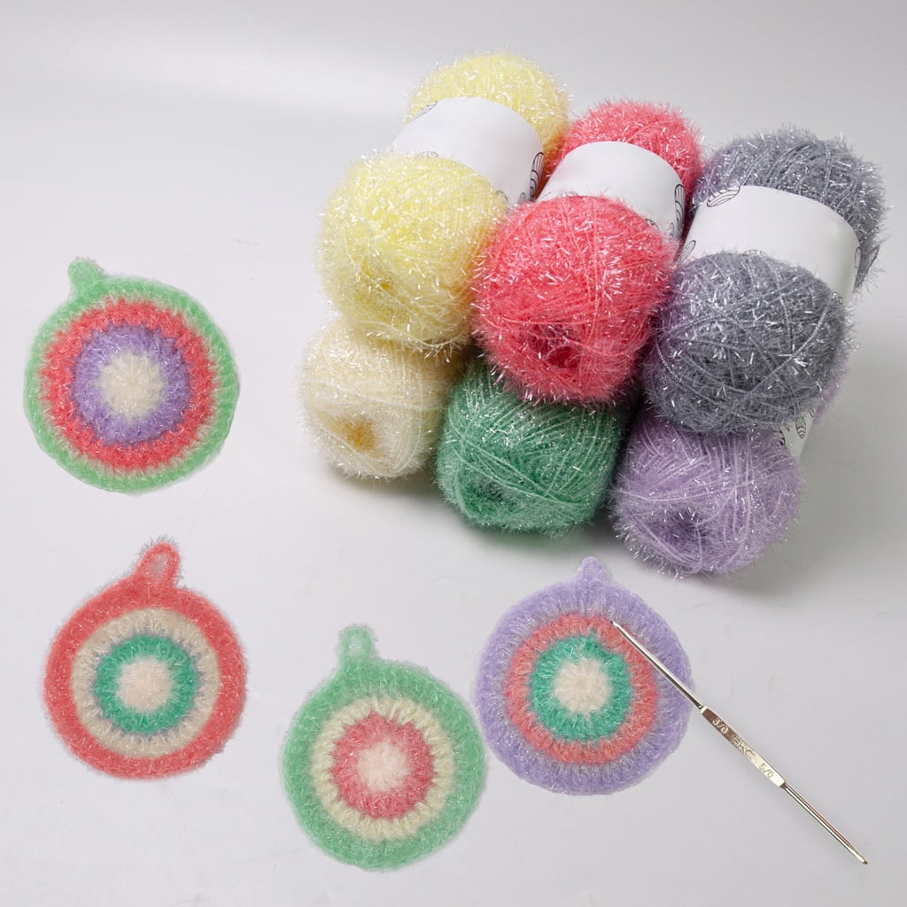 PatungKu Sparkles Dish Scrubby Yarn Crochet Yarn with Hook Polyester Yarn Crochet Yarn