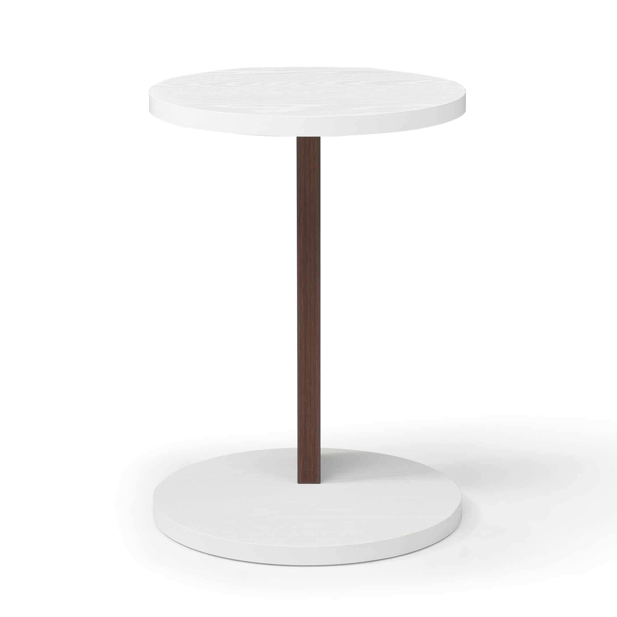 C-Shaped End Table, Small Side Table for Couch, Sofa Table with wood Frame for Living Room, Bedroom, Bedside, Rustic (White and Walnut)