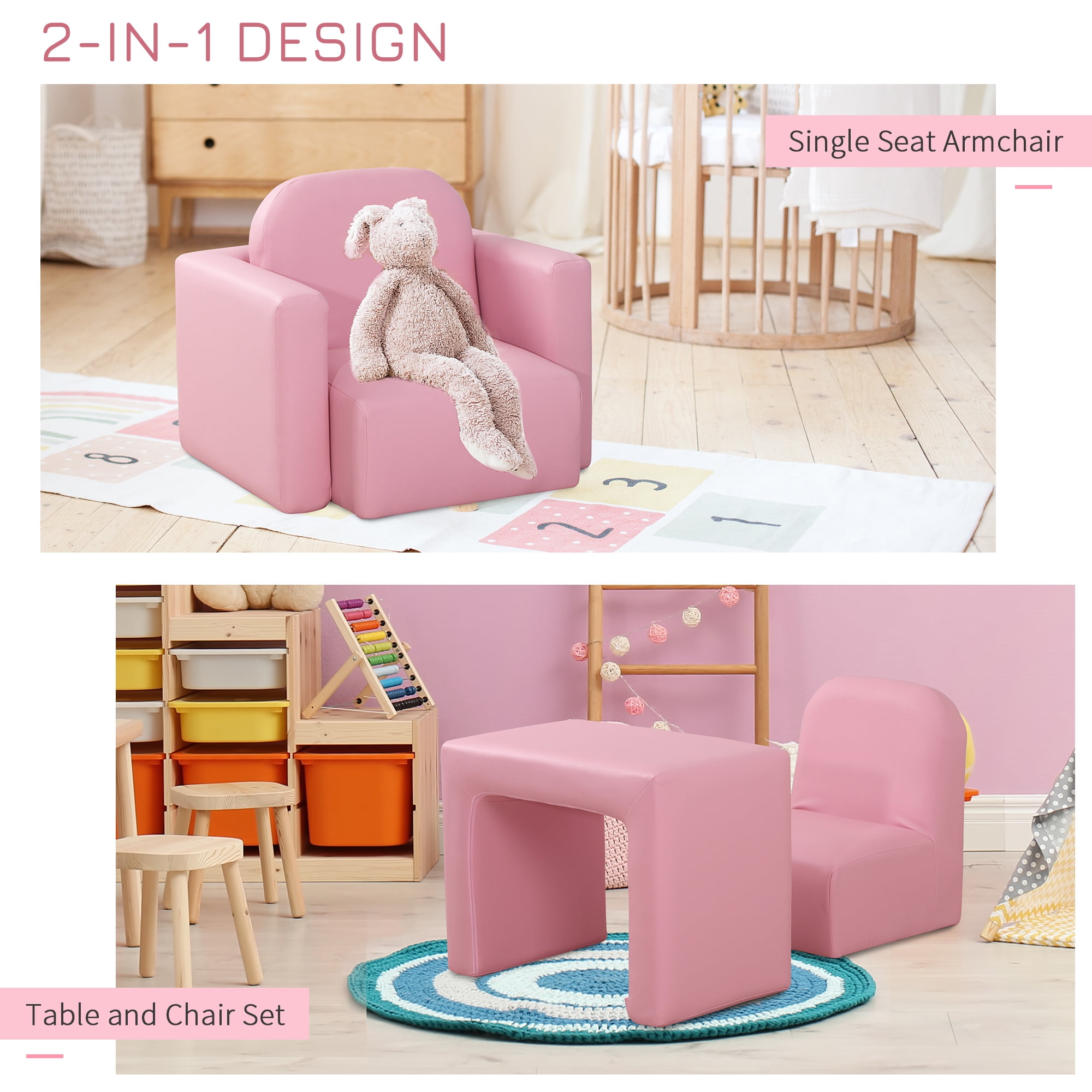 CoSoTower 2-In-1 Multifunctional Kids Sofa Convertible Table and Chair Set for 3 Years Old Boys Girls, Pink
