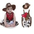 thumbnail image 1 of Fortune 3-24M Baby Boy Clothes Kids Cowboy Romper Scarf Hat Outfit Set, 1 of 6