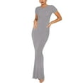 thumbnail image 1 of Diconna Robe Longue Moulante pour Femmes Couleur Unie Col Rond Manches Courtes Robe Soirée d'Été, 1 of 6