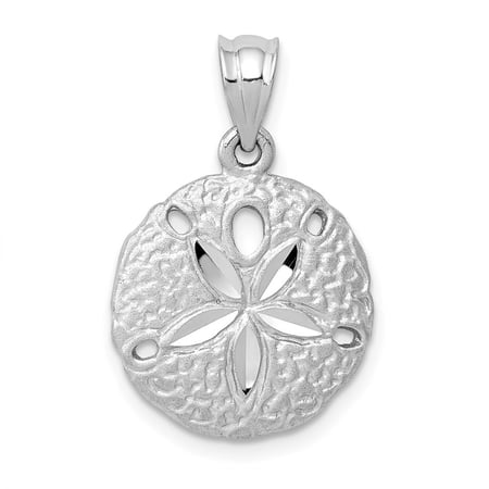DewberryDiamonds 14k White Gold Brushed Diamond-cut Sand Dollar Pendant (Weight : 1.81 gm, Length : 22mm, Width : 14 mm)