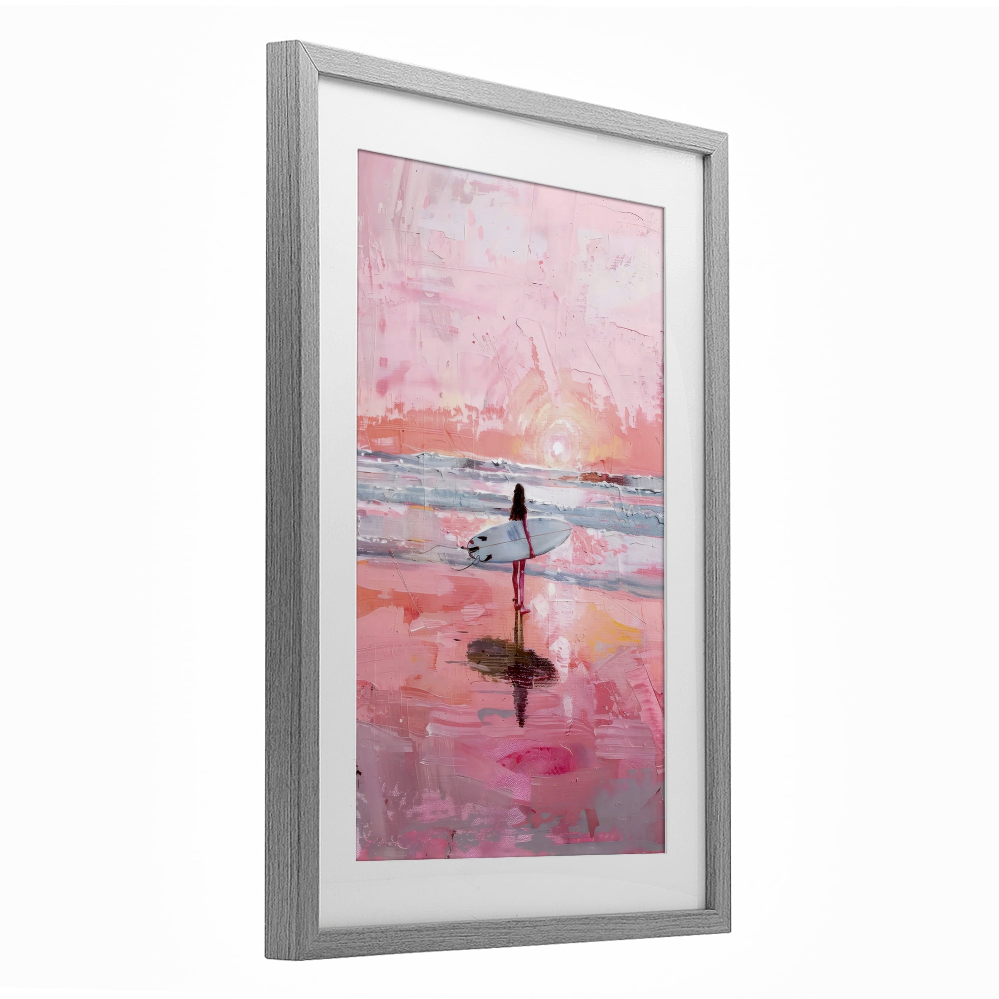 Stupell Industries Surfer at Pink Sunset Gray Framed Print Under Glass, design by Creative Studio