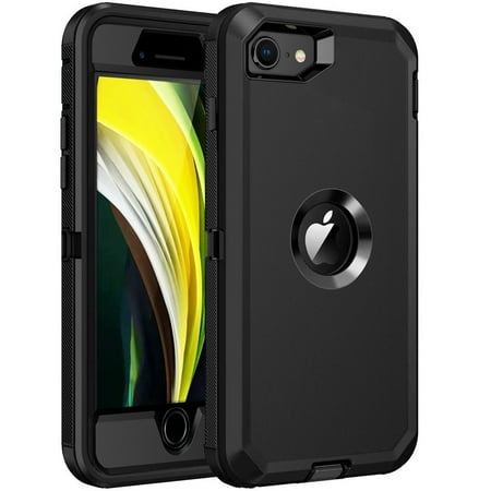 RegSun for iPhone SE 2020 Case,Built-in Screen Protector, Shockproof 3-Layer Full Body Protection Rugged Heavy Duty High Impact Hard Cover Case for iPhone SE 2nd Gen 4.7-inch,Black