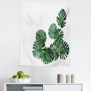 Philodendron Tapestry, Realistic Monstera Deliciosa Dark Green Leaves on Plain Background, Fabric Wall Hanging Decor for Bedroom Living Room Dorm, 5 Sizes, Laurel Green Emerald, by Ambesonne