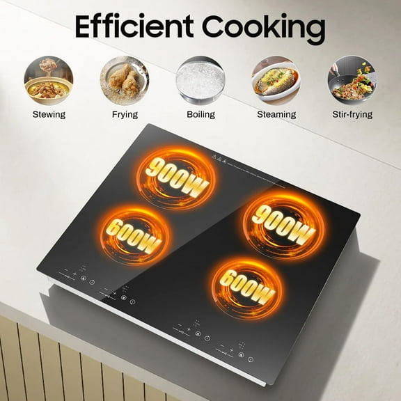 Electric Cooktop Built-in Cooktop 3000W Electric Stove Top with 4 Electric Burners 9 Heating Level Kid Safety Lock Sensor Touch Control Portable Induction Cooktop 110V