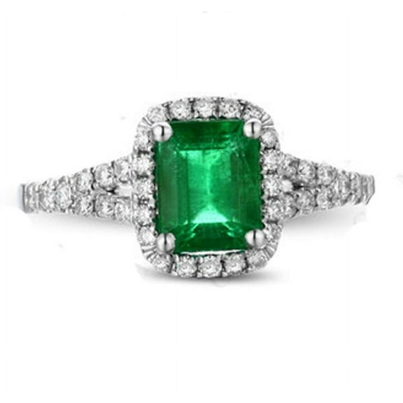 1.25 Carat Green Emerald and Diamond Engagement Ring in White Gold
