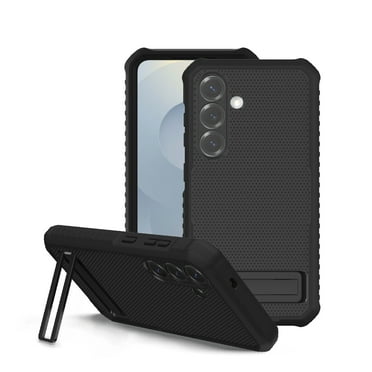onn. Rugged Phone Case with Built-In Kickstand for Samsung Galaxy S25 - Black