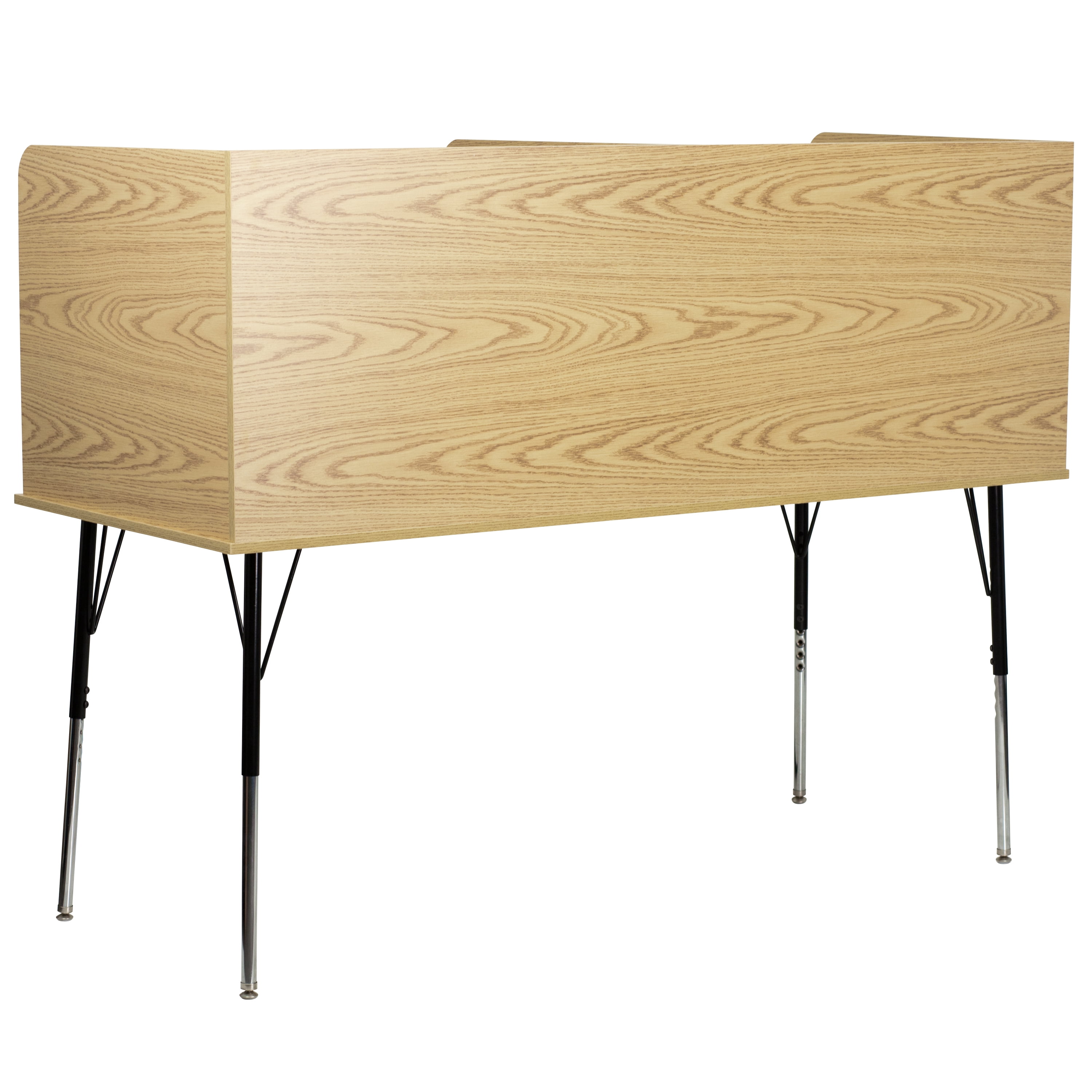 Flash Furniture Michael Stand-Alone Double Study Carrel with Top Shelf - Height Adjustable Legs and Wire Management Grommet - Oak Finish