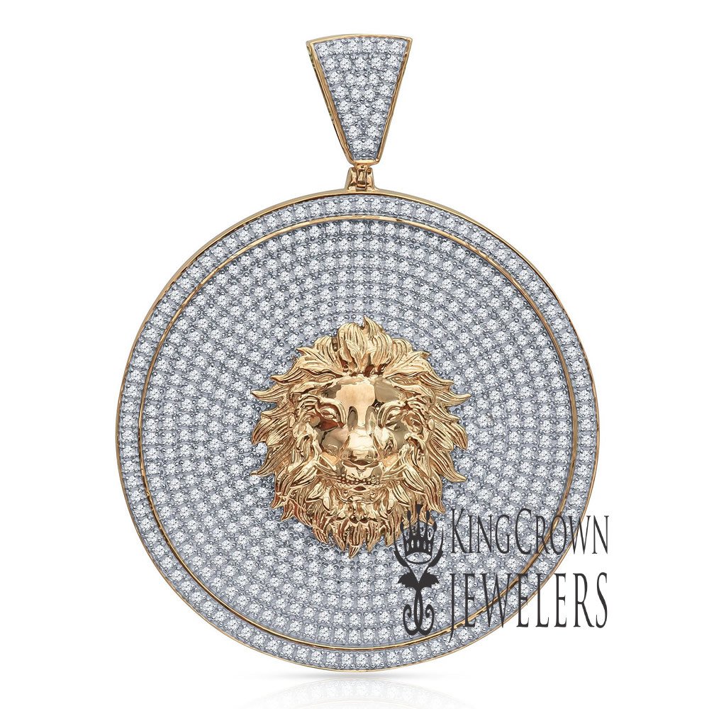 King Crown Jewelers Mens Iced Out XL 3'' Real Yellow Gold Sterling