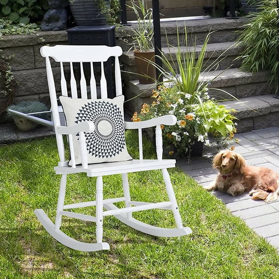 MYZBBD Oversized Wood Rocking Chair, Solid Acacia Wood Construction with Wide Comfort Slat Back Design and 350 lbs Weight Capacity, Perfect Rocker for Living Room, Porch and Patio Relaxation