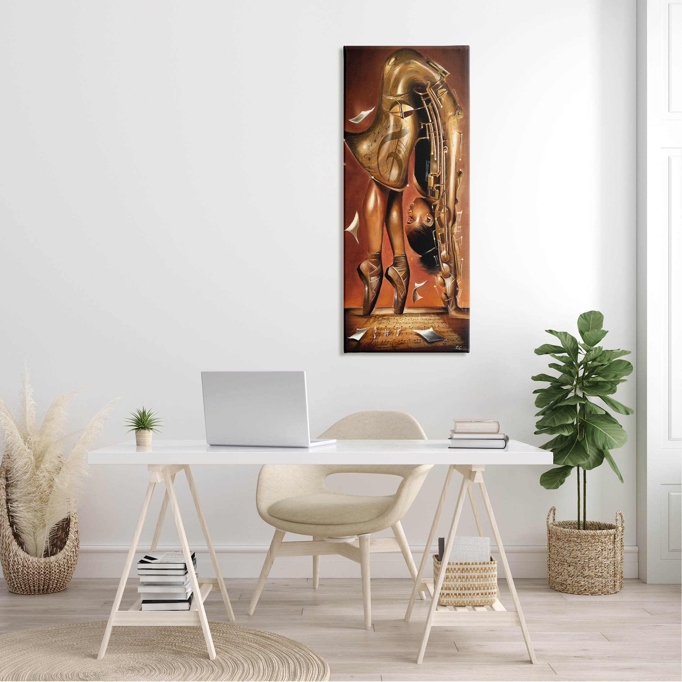 Surreal Saxophone Ballerina Composition Abstract Painting Gallery Wrapped Canvas Print Wall Art