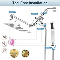 All Metal 10 Inch Rain Shower Head with Handheld Spray Combo, Waterfall Rainfall High Pressure Square Shower Heads with Adjustable Extension Arm, 70" Flexible Hose, 3-Way Diverter(Chrome)