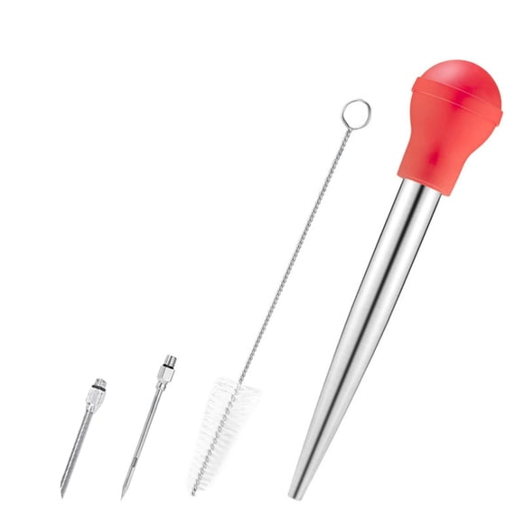 Juego de tubos de aceite de goteo con bomba de condimento para pavo | Baster para parrilla de barbacoa con capacidad de 28 ml | Cepillo de limpieza incluido | Bombilla de silicona de alta