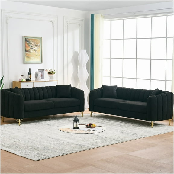 JERFIT Modern Oversized 6-Seater Chenille Sofa with Gold Metal Legs, Plush Deep Tufted Couch for Living Room, Apartment