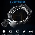 thumbnail image 5 of 2 faros LED recargables por USB, lámpara frontal XHP70 superbrillante 90000 lúmenes altos con 5 modos, baterías incluidas, faro impermeable con zoom para acampar, cazar, correr, pescar y and, 5 of 5