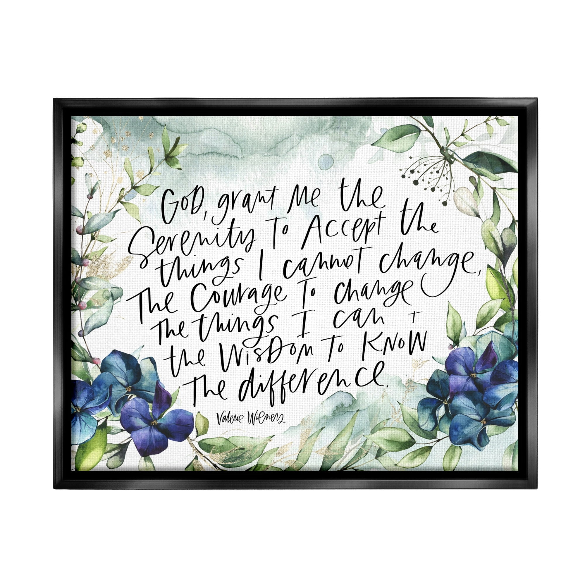 Stupell Industries Religious Perseverance Quote Floral Watercolor Painting Effect Graphic Art Jet Black Floating Framed Canvas Print Wall Art, Design by Valerie Wieners