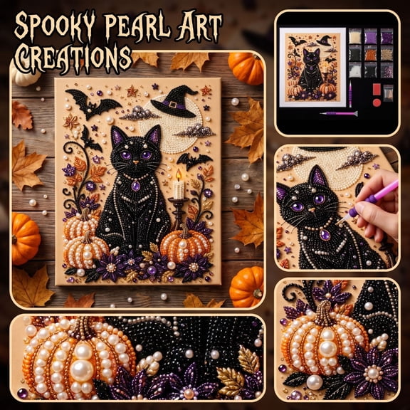 Halloween Ghost Pearl Art DIY Kit, Ghost Diamonds Painting Crafts Kit, Spooky Halloween Decoration Wall Art, 3D Horror Pearl Diamond Art for Adults & Beginner (A)