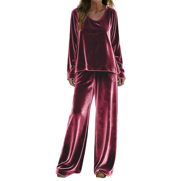 ZToonmas Women's 2 Piece Outfits Solid Crew Neck Long Sleeve Top and Wide Leg Pants Set Casual Loose Tracksuits