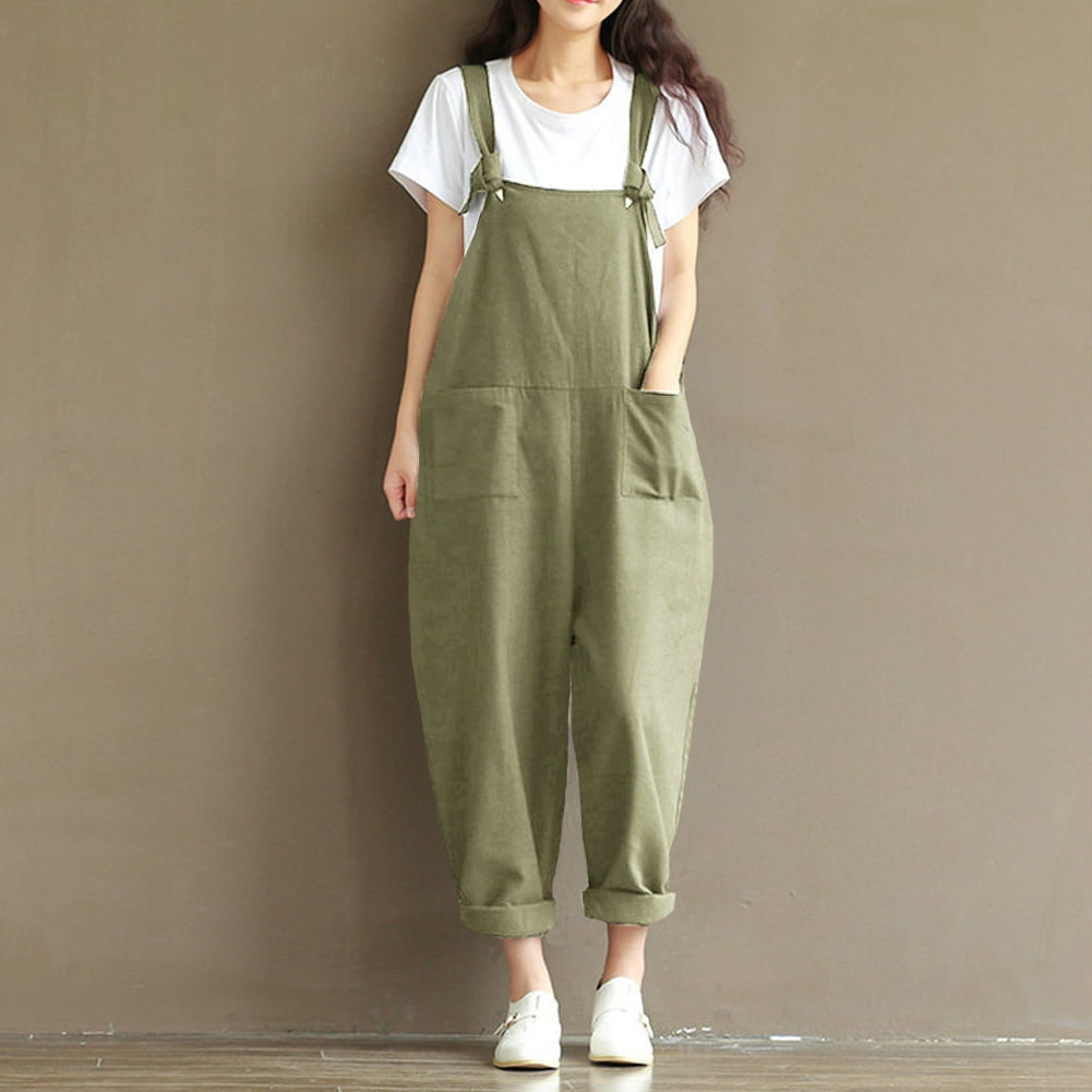 New Women Loose Jumpsuit Overalls Solid Sleeveless Pockets Wide Legs Casual  Dungarees Playsuit Rompers - Walmart.com