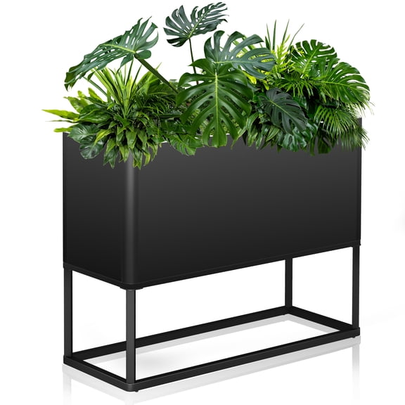 Bstjewey 38"L x 15"W x 30.5"H Black Metal Planter Box with Legs,Durable All-Weather Use