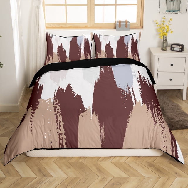 Erosebridal Chic Minimalism Comforter Cover Twin, Brown Bedding Twin Size, Futuristic Geometric Decor, Reversible 2-Piece(No Comforter)