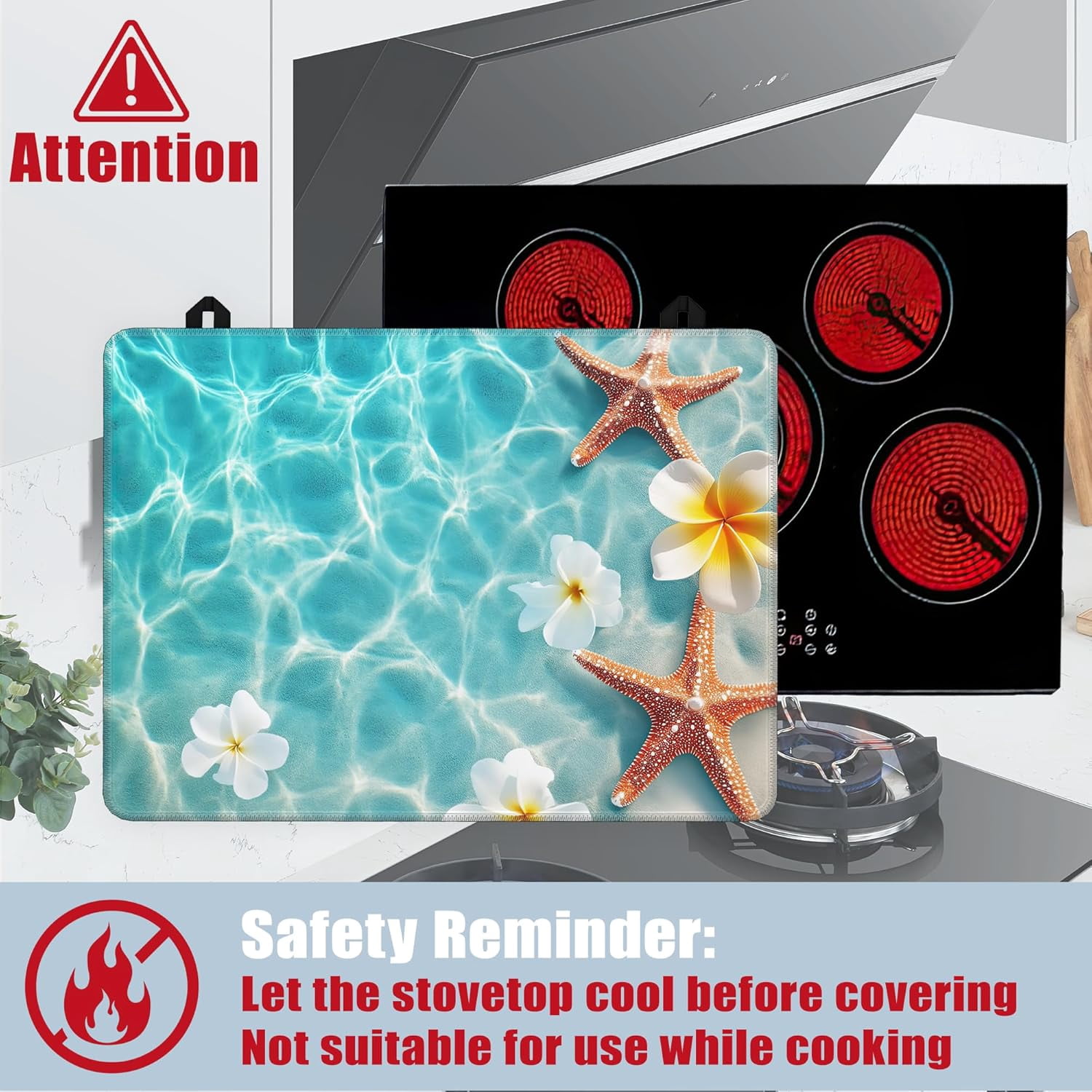 Electric Stove Top Cover,Sea Starfish Stove Cover for Glass Top Electric Stove,Summer Flower Heat Resistant Flat Top Stove Mat Countertop Protector, 28 x 20 Inch