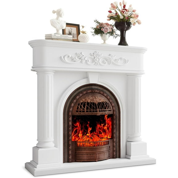 BOSHIRO 50” Electric Fireplace with Mantel, Solid Wood TV Stand with Fireplace for Living Room, Bedroom & Entryway