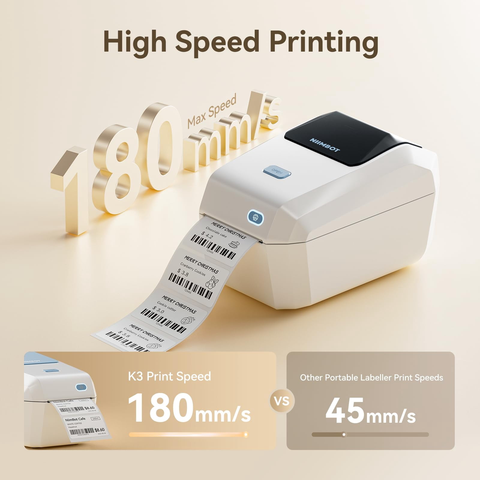 NIIMBOT Thermal Label Printer, 3" Bluetooth Label Printer for Business And Industry,Printing Pictures, Text, Barcodes, Support Bluetooth/USB/wifi(Whtie)