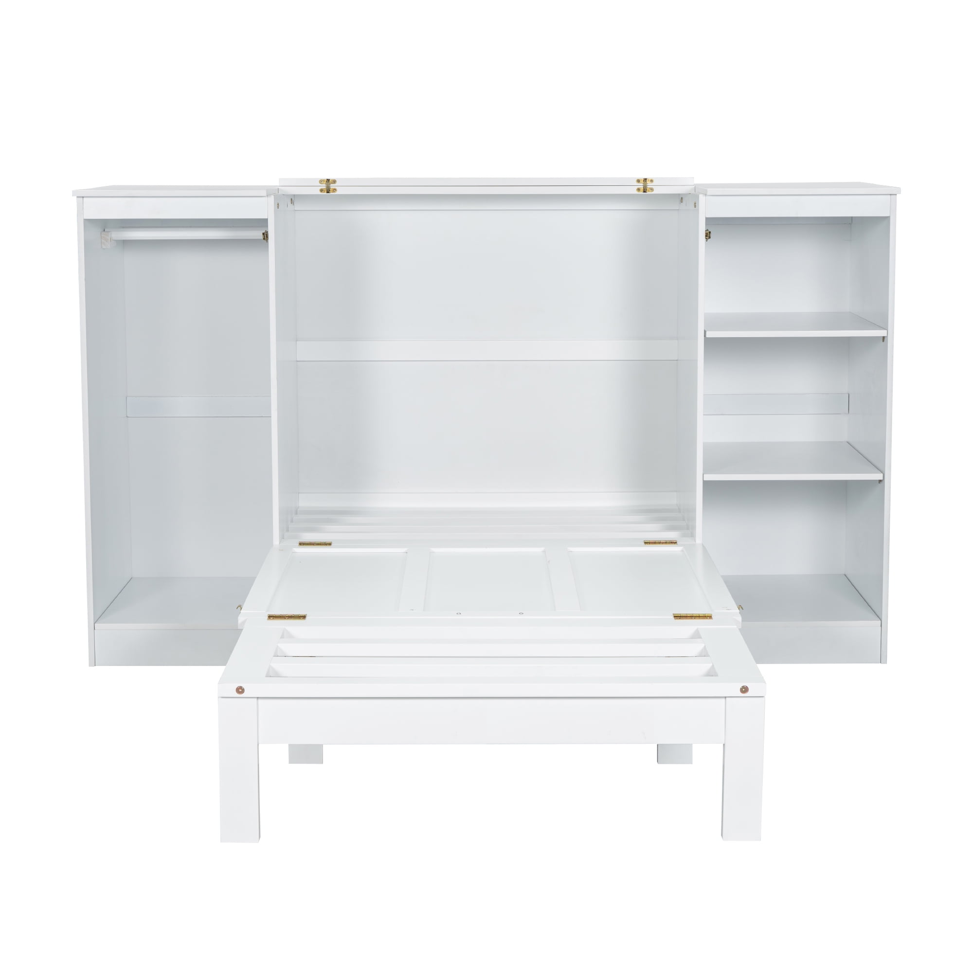 Euroco Wood Twin Size Murphy Bed with Wardrobe and Shelves for Kids Teens Living Room